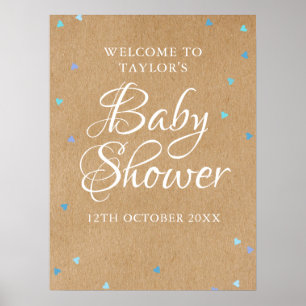 Blue Love Hearts Baby Shower / Sprinkle Welcome Poster