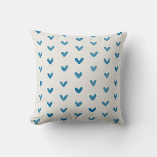 Blue Love Hearts Pattern OffWhite Cushion