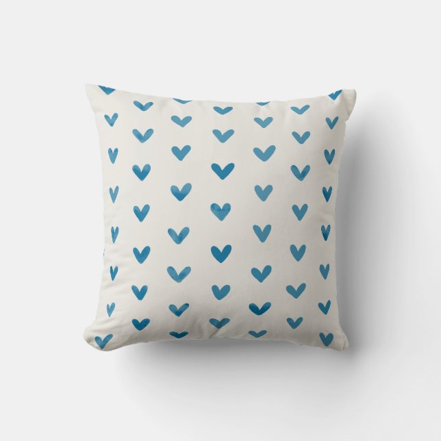 Blue Love Hearts Pattern OffWhite Cushion (Front)