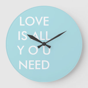 Blue Love is All You Need Custom White Text Large Clock