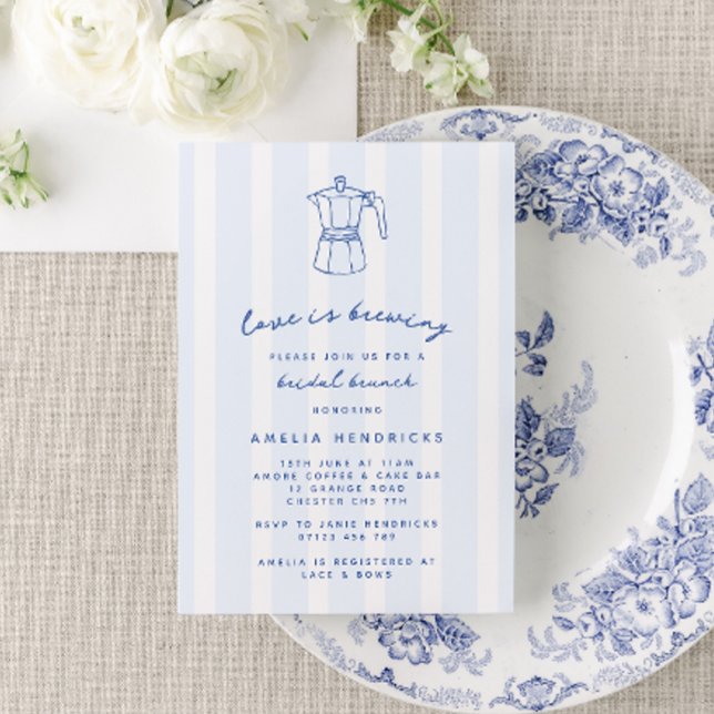  Blue Love is Brewing Coffee Bridal Brunch Invitation (Creator Uploaded)