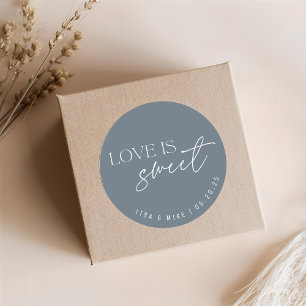 Blue Love is Sweet Wedding Favour Classic Round Sticker