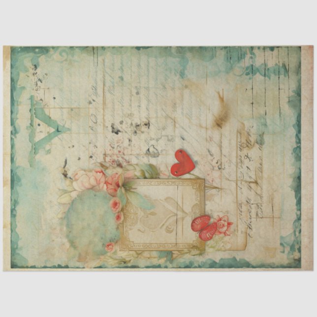 Blue Love Letter Vintage Ephemera No4 Tissue Paper (Front)