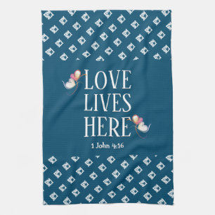 Blue   LOVE LIVES HERE   Stylish Customisable Tea Towel