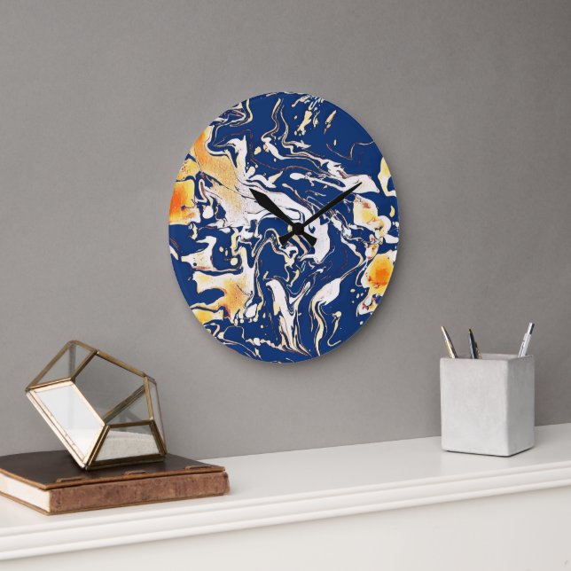 Blue Love red orange yellow swirls Large Clock (Office)
