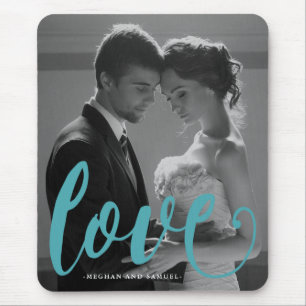 Blue Love Typography Photo and Name Mousepad