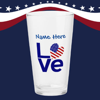 Blue LOVE USA Heart Flag Personalised Glass