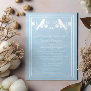 Blue Lovebird Floral Wedding Invitation