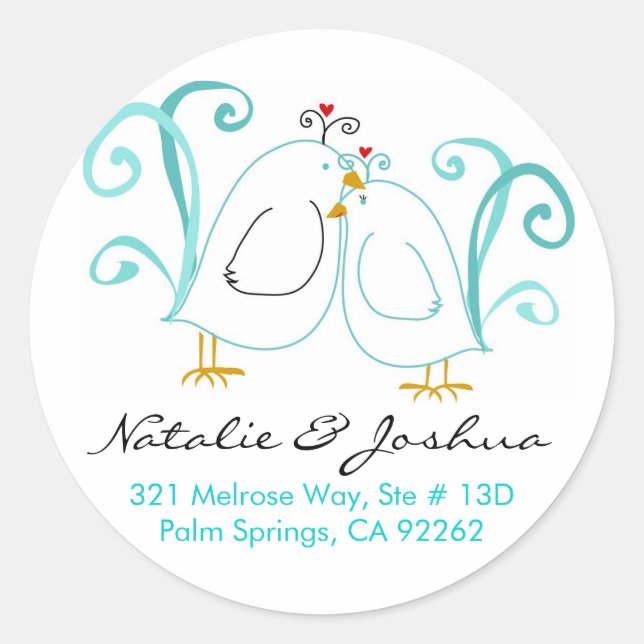 Blue Lovebirds & Blossoms Classic Round Sticker (Front)