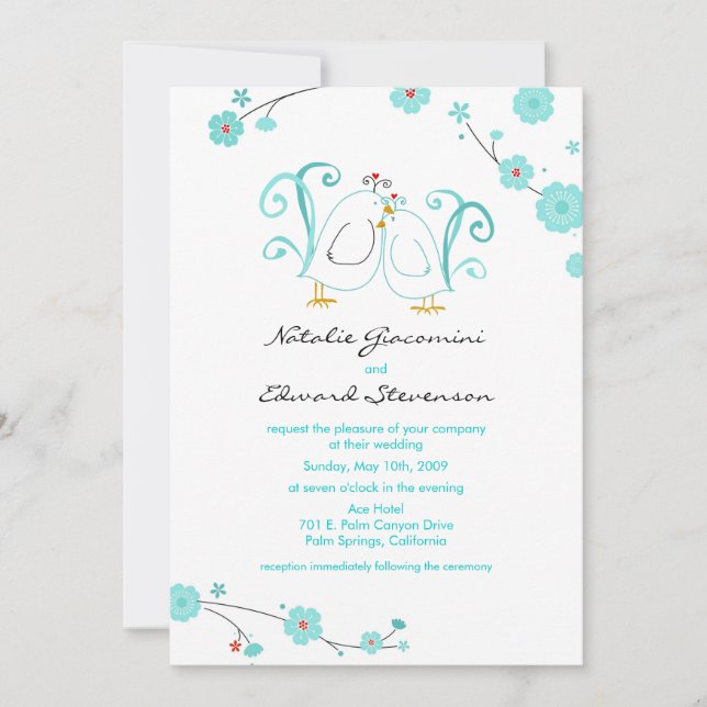 Blue Lovebirds & Blossoms Invitations (Front)