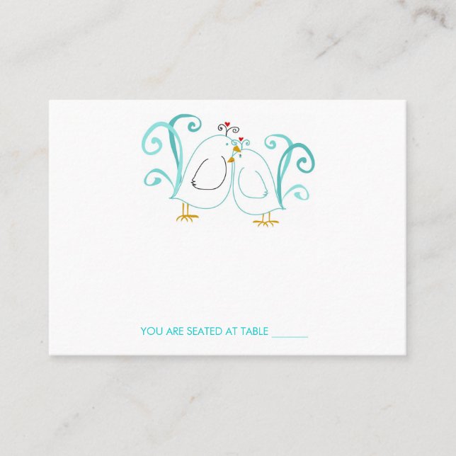 Blue Lovebirds & Blossoms Place Cards (Front)