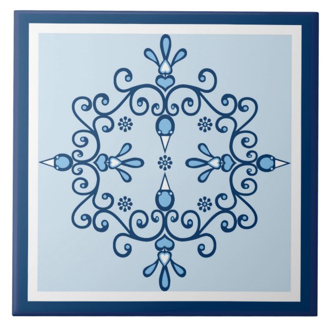 Blue lovebirds blue and white birds tile (Front)