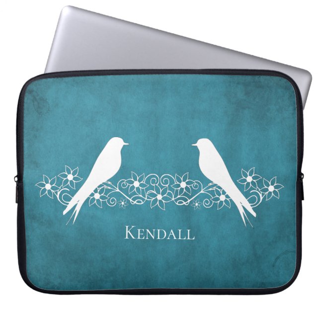 Blue Lovebirds Floral Vine Laptop Sleeve (Front)