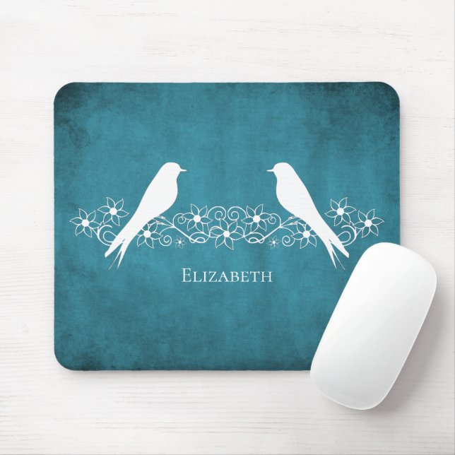 Blue Lovebirds Floral Vine Mouse Pad (With Mouse)