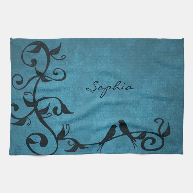 Blue Lovebirds Kitchen Towel (Horizontal)