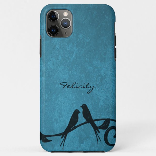 Blue Lovebirds Personalised iPhone Case (Back)