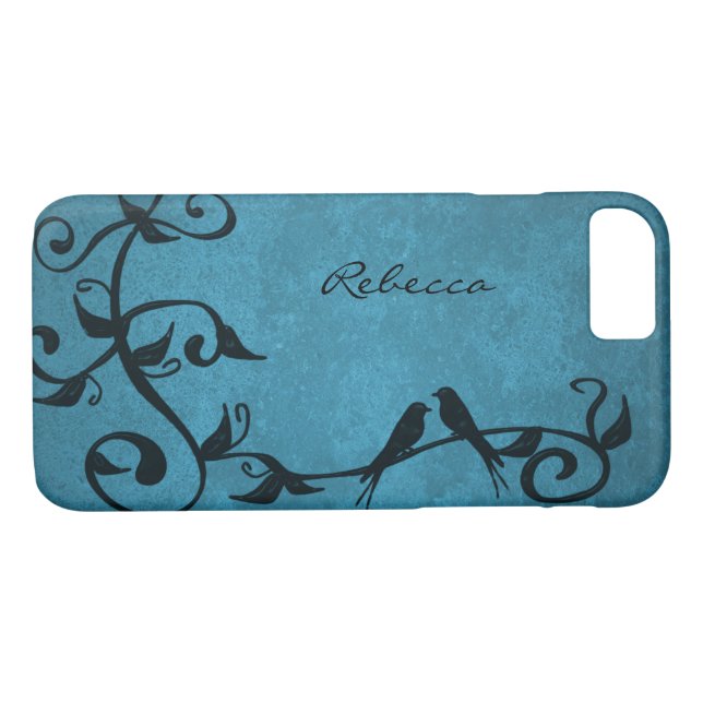 Blue Lovebirds Personalised iPhone Case (Back (Horizontal))