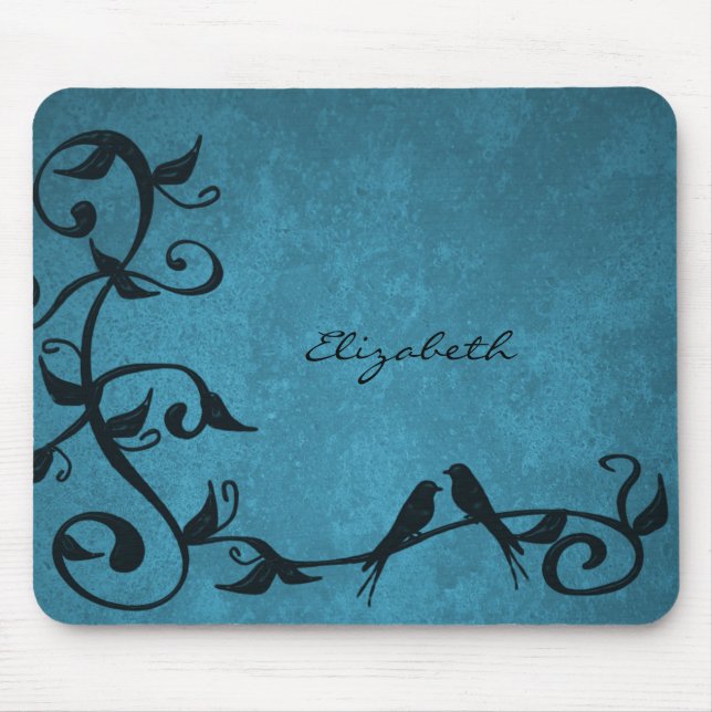 Blue Lovebirds Personalised Mouse Pad (Front)