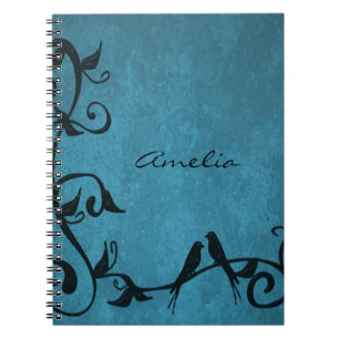 Blue Lovebirds Personalised Notebook