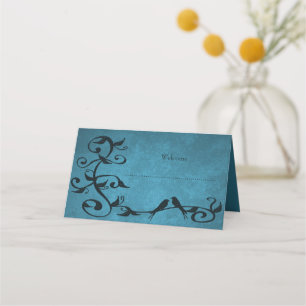 Blue Lovebirds Reception Place Card