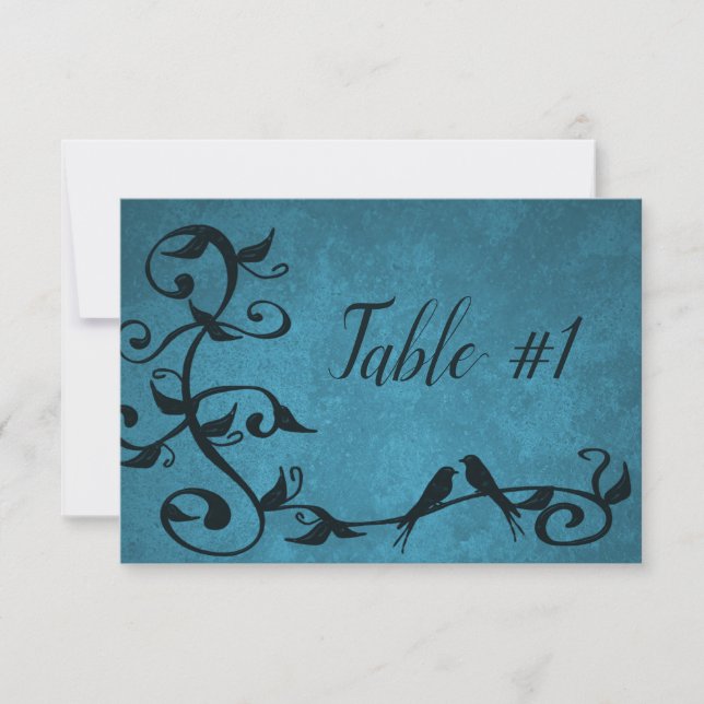 Blue Lovebirds Reception Table Card (Front)
