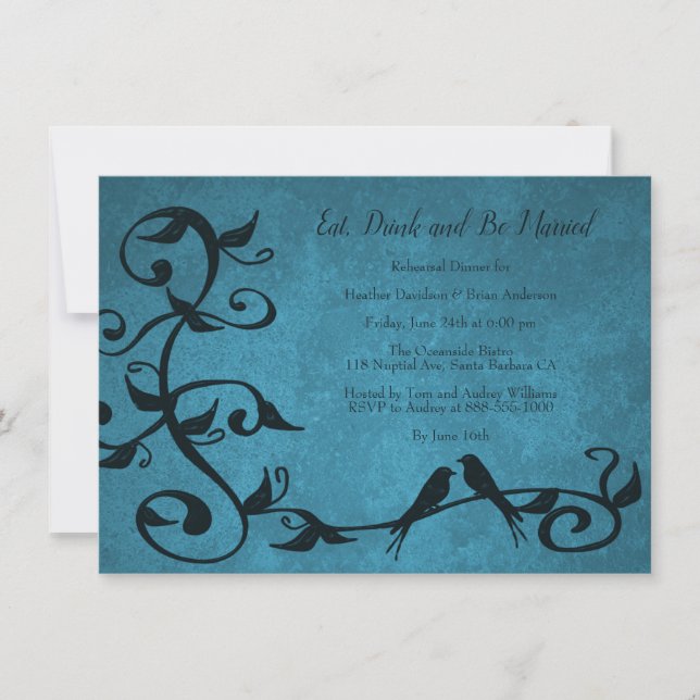 Blue Lovebirds Rehearsal Dinner Invite (Front)