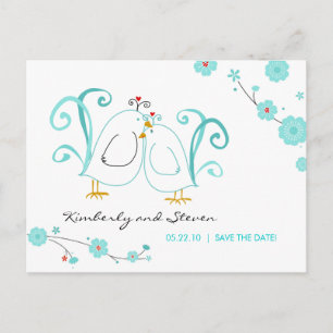 Blue Lovebirds, Save the Dates Announcement Postcard