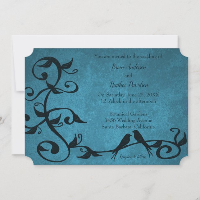 Blue Lovebirds Wedding Invitation (Front)