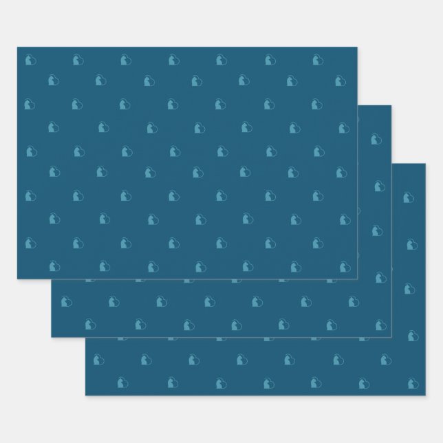 blue lovecats wrapping paper flat sheet set of 3 (Set)