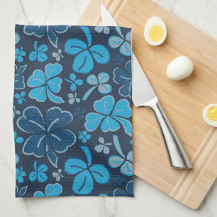 Blue Lucky Shamrock Clover St. Patrick`s Day Tea Towel