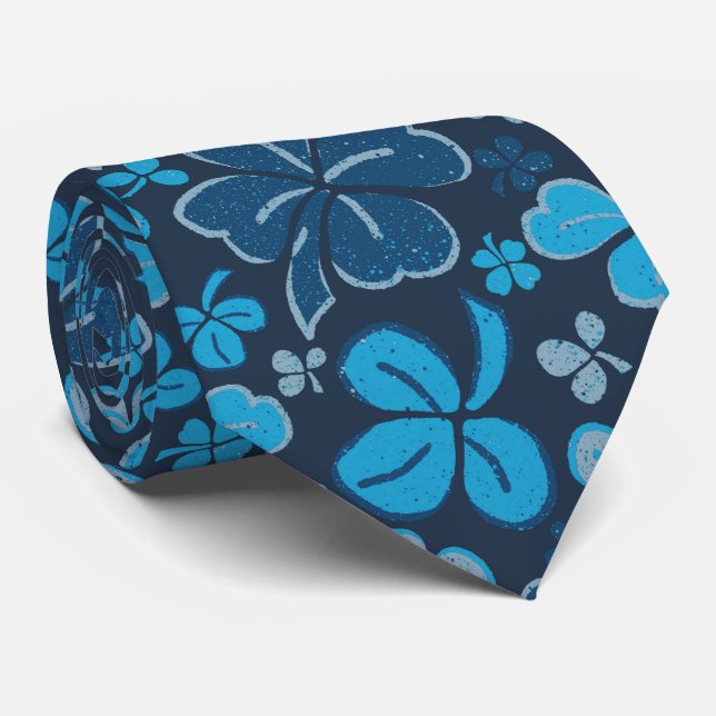 Blue Lucky Shamrocks Clover St. Patrick`s Day Tie (Rolled)