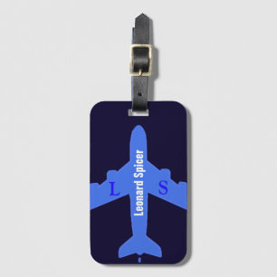 blue luggage tag personalized with name & initials