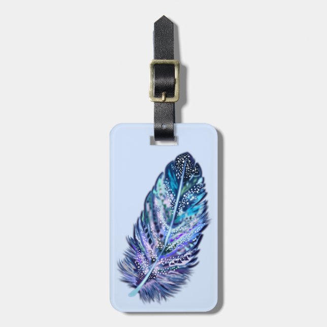 Blue Luggage Tag with Feather (Front Vertical)