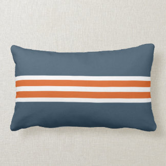 Blue lumbar cushion with orange & white stripes