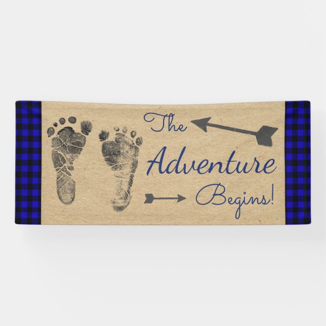Blue Lumberjack Buffalo Plaid Baby Shower Banner (Horizontal)