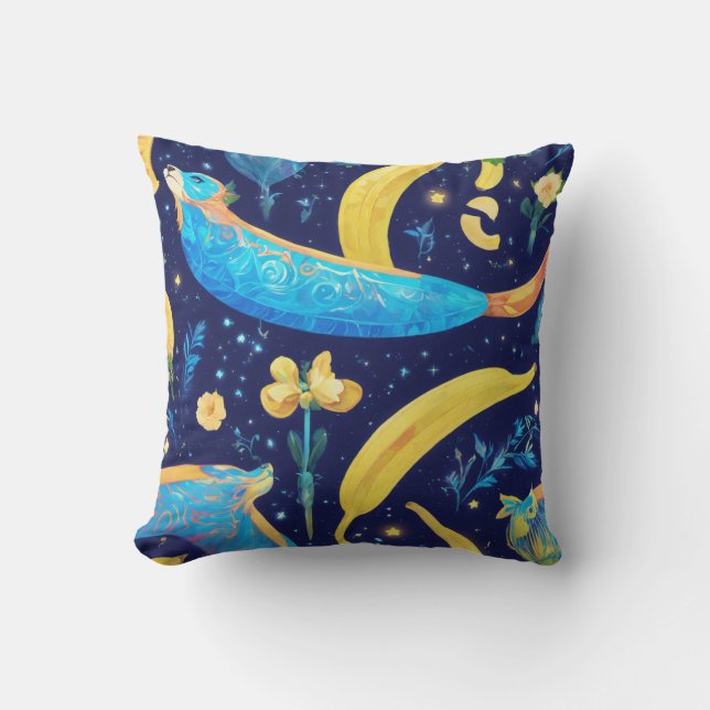 "Blue Lunar Monkey and Candy Banana "? Cushion (Front)