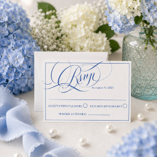 Blue Luxury Calligraphy Wedding RSVP Card