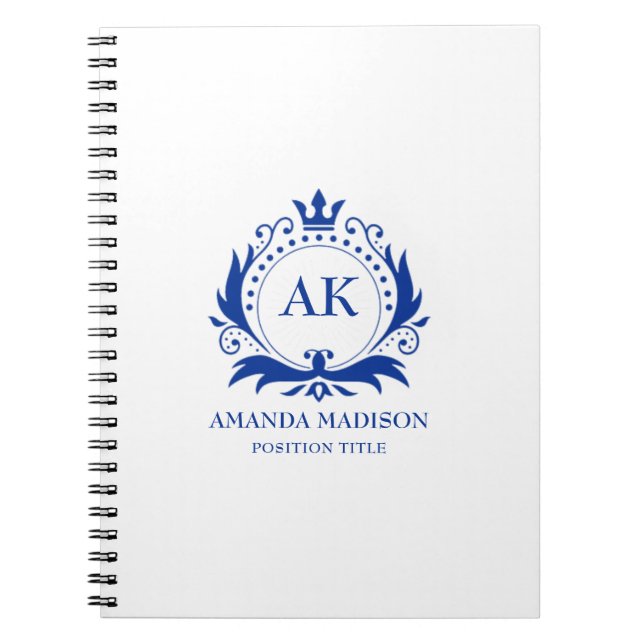 Blue Luxury Crown Wedding Monogram   Notebook (Front)