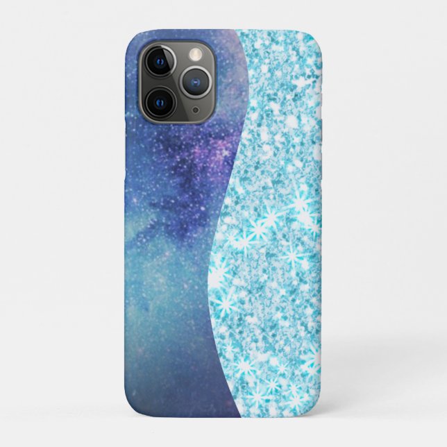 Blue Luxury Modern gradient galaxy glitter star Case-Mate iPhone Case (Back)