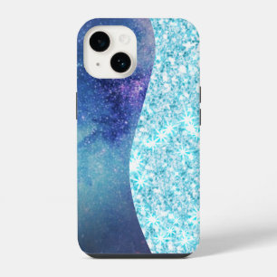 Blue Luxury Modern gradient galaxy glitter star iPhone 14 Case