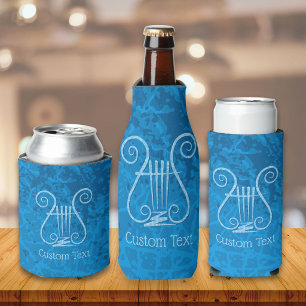 Blue Lyre Background Can Cooler