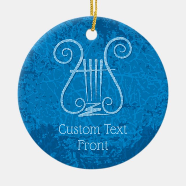 Blue Lyre Background Ceramic Tree Decoration (Front)