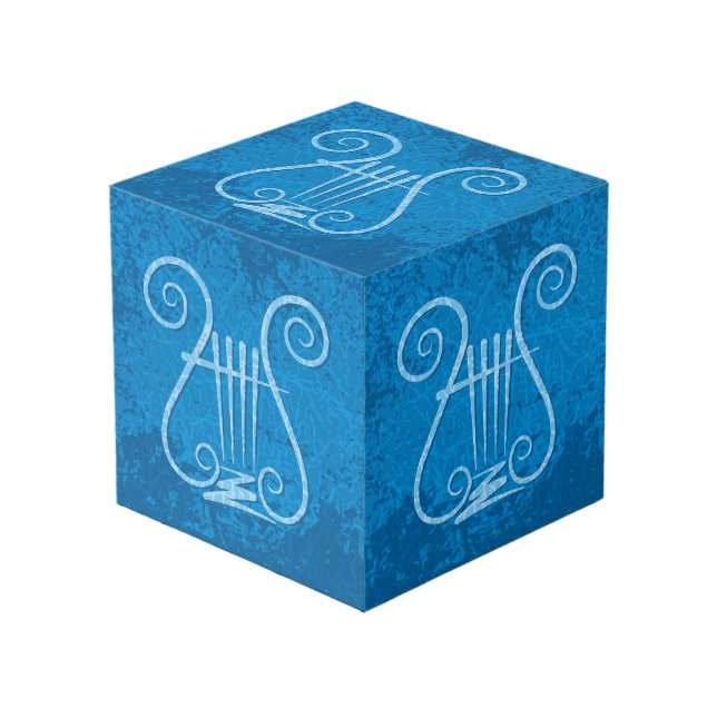 Blue Lyre Background Cube (Front Angled)
