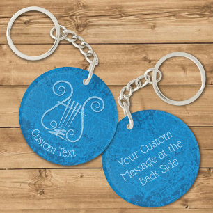 Blue Lyre Background Keychain
