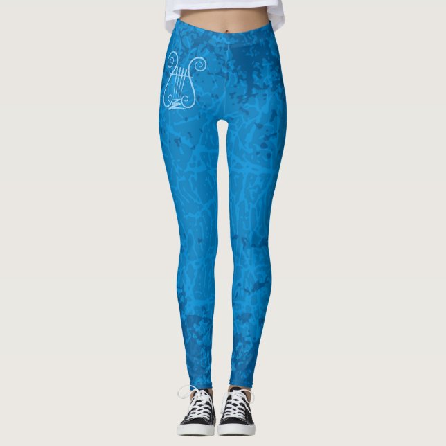 Blue Lyre Background Leggings (Front)