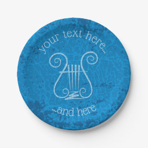 Blue Lyre Background Paper Plate