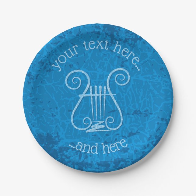 Blue Lyre Background Paper Plate (Front)