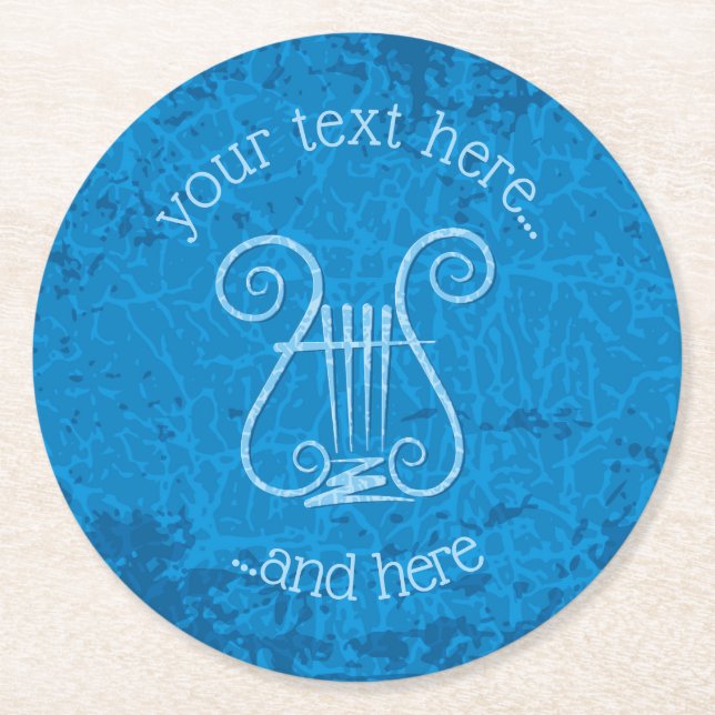 Blue Lyre Background Round Paper Coaster (Front)