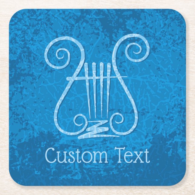 Blue Lyre Background Square Paper Coaster (Front)