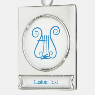 Blue Lyre Silver Plated Banner Ornament